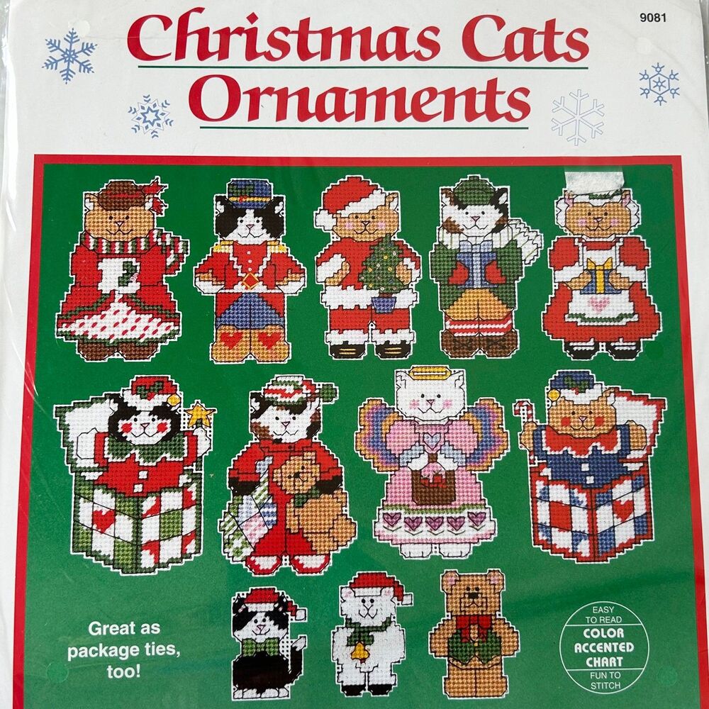 Dimensions Christmas Cats 12 Ornaments Plastic Canvas Counted Cross Stitch Kit